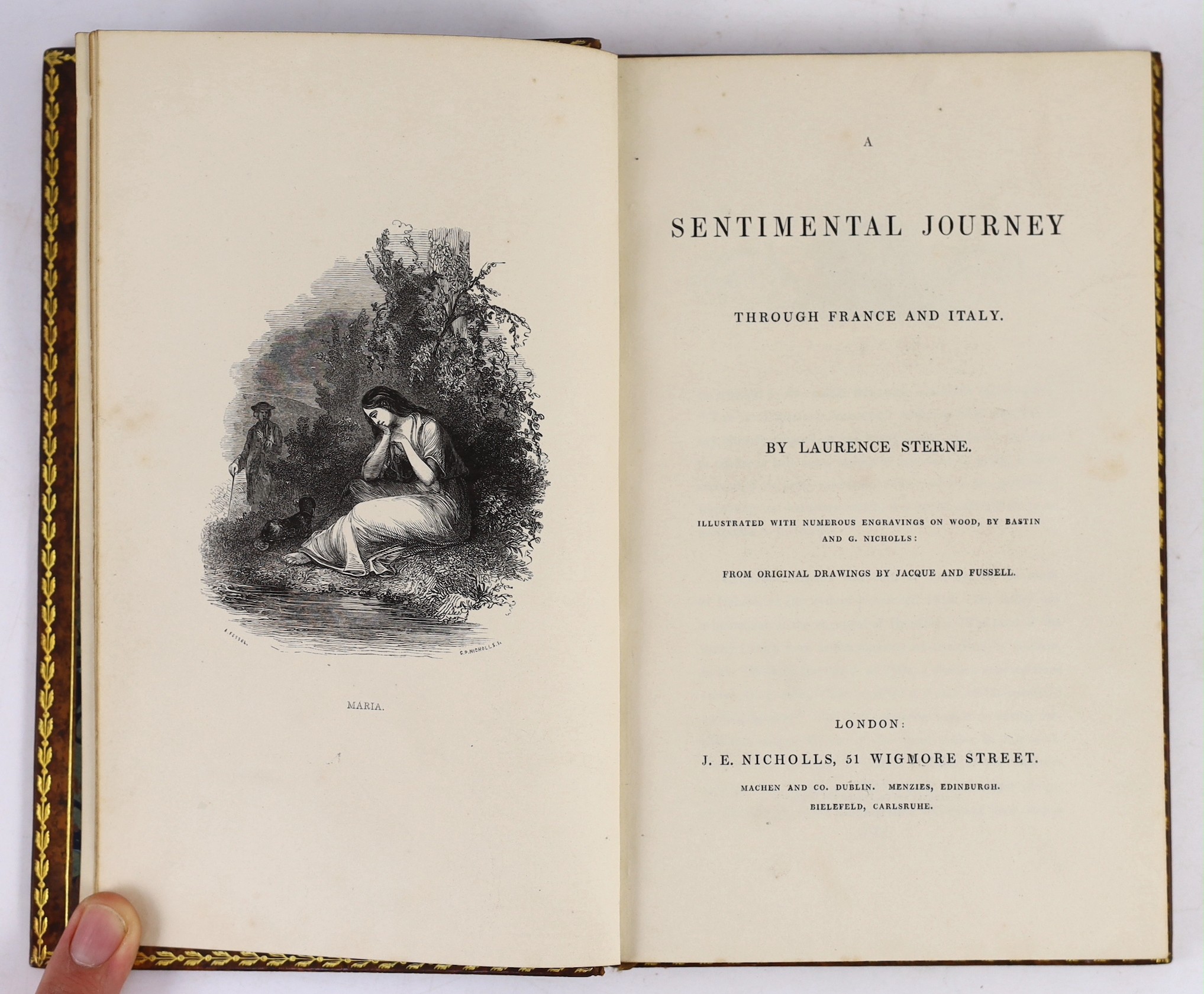 Sterne, Laurence - A Sentimental Journey Through France and Italy, 8vo, later mottled calf with gilt borders by Southeran, J.E. Nicholls, [c. 1840]; Ainsworth, William Harrison - Windsor Castle, illustrated by George Cru